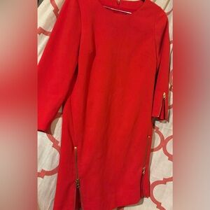 J Crew Womens Solid Red Double Zip Shift Dress